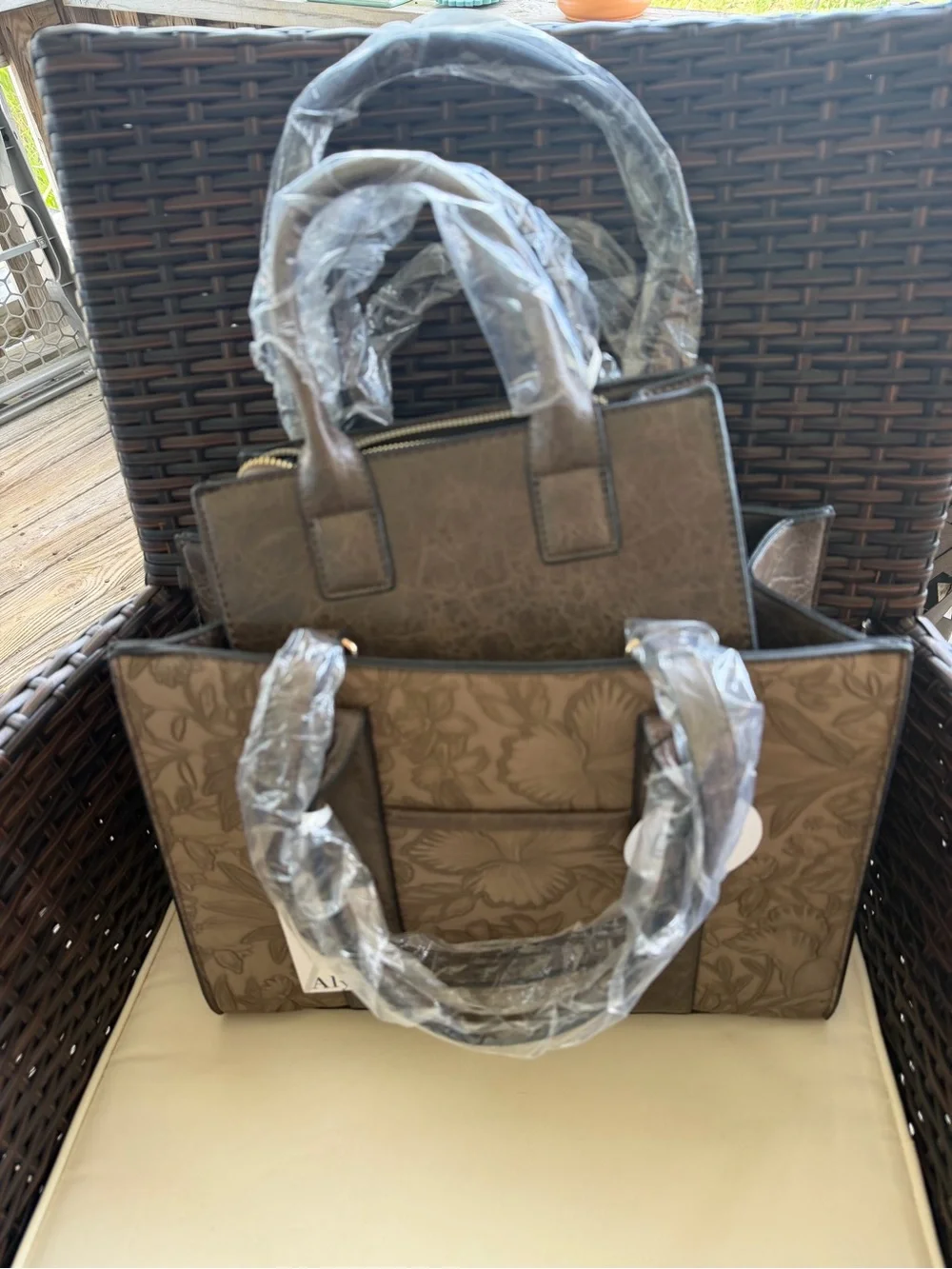 Alyssa Nicole Taupe Floral Embossed Satchel